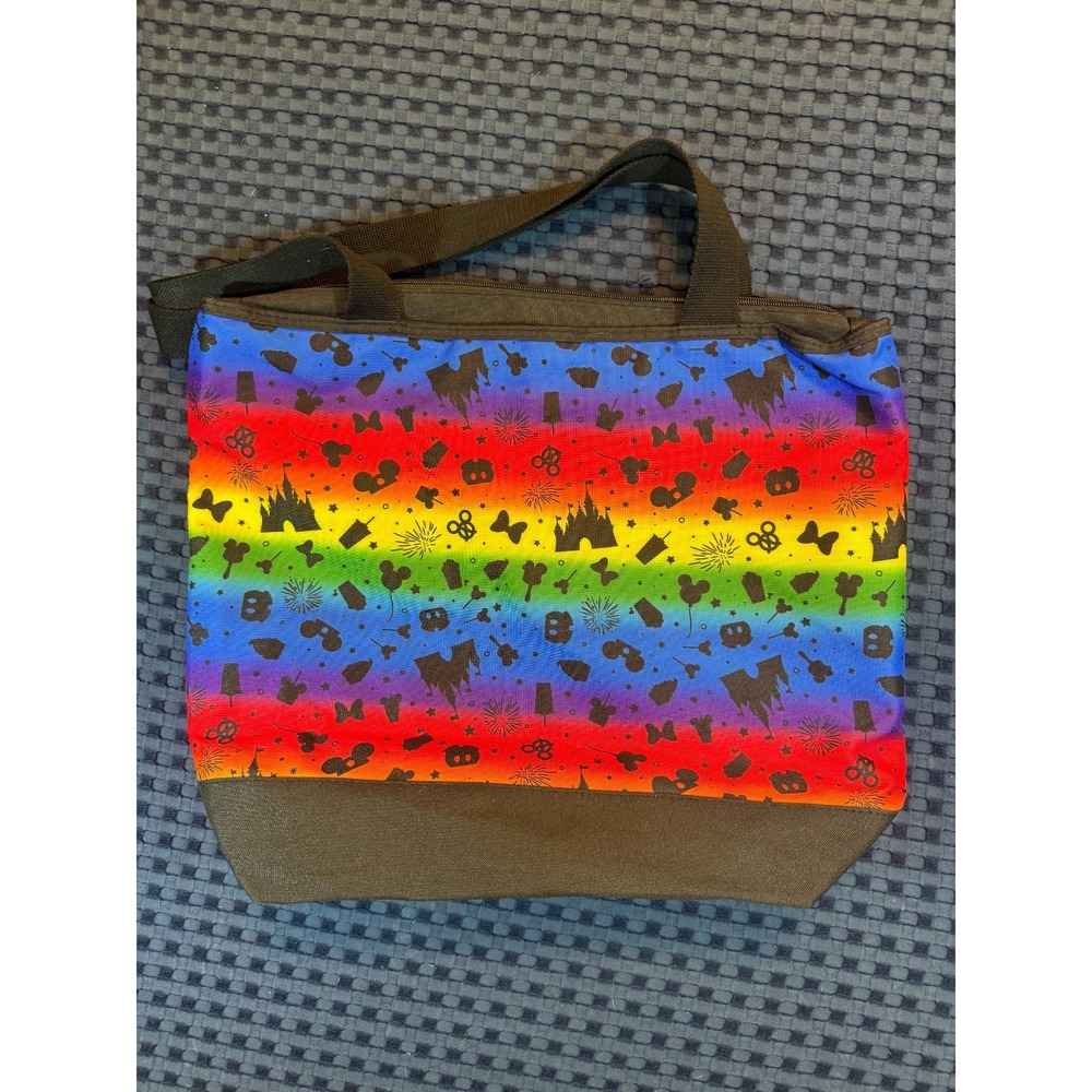 Disney Parks Mickey Snack Attraction Icons Tote Bag Rainbow Zippered